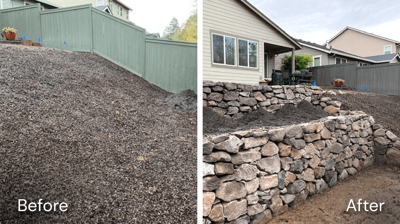 Basalt Grey Boulder Retaining Wall Before & After Photo