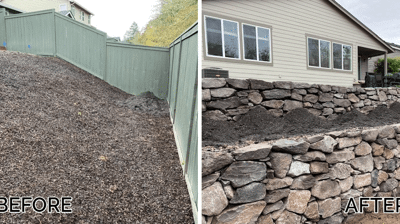 Basalt Grey Boulder Retaining Wall Before & After Photo